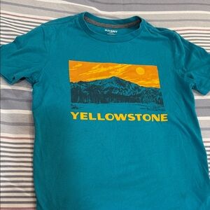 Old Navy Teal Yellowstone Graphic Tee with Yellow-Orange Print